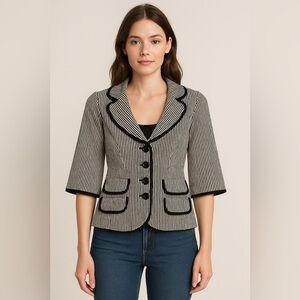 Nanette Lepore Black and White Striped Women's Blazer Size 10 Business Career